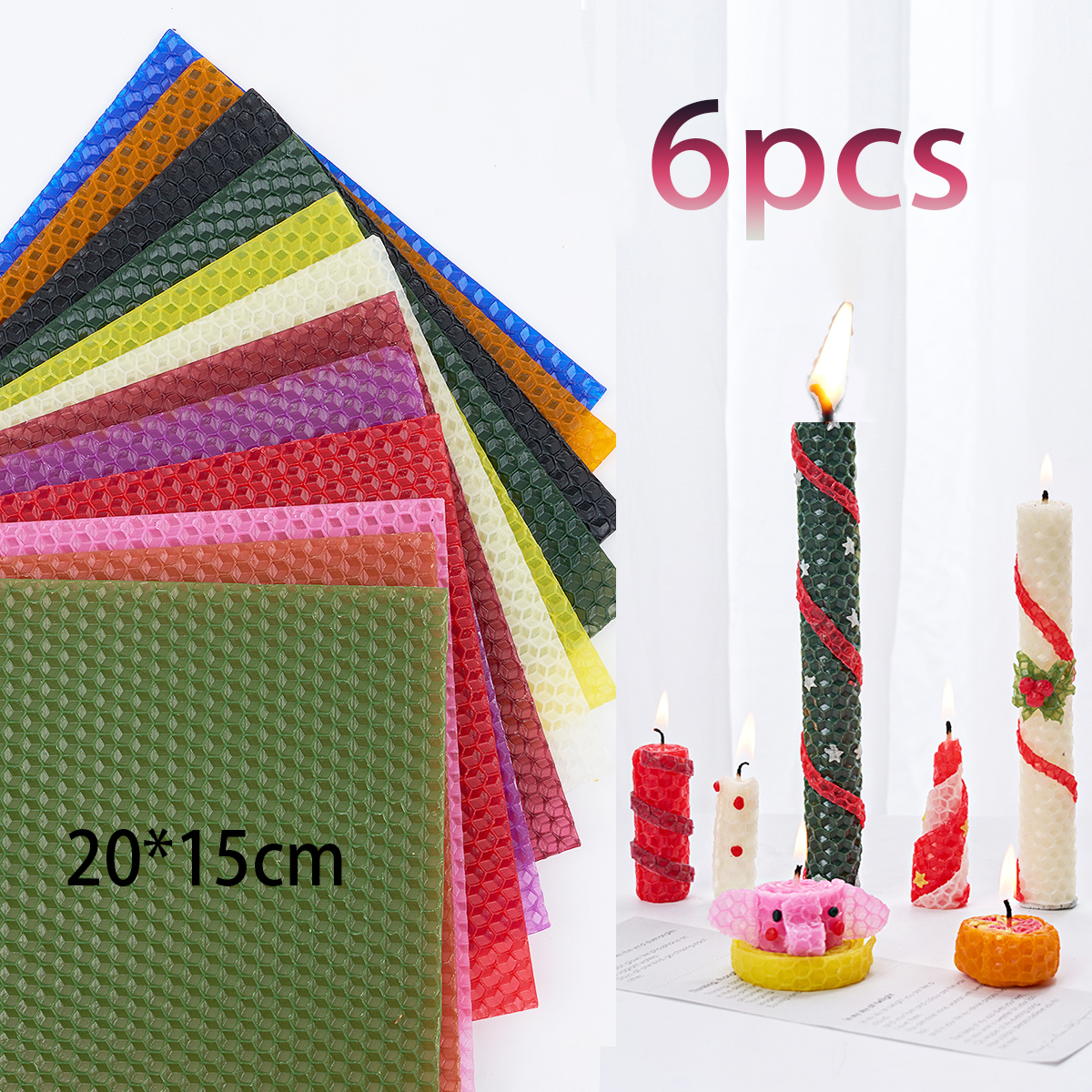 15*20Cm 6Pcs 12Colors Colored  - огляд і ціна Beeswax Sheet Roll